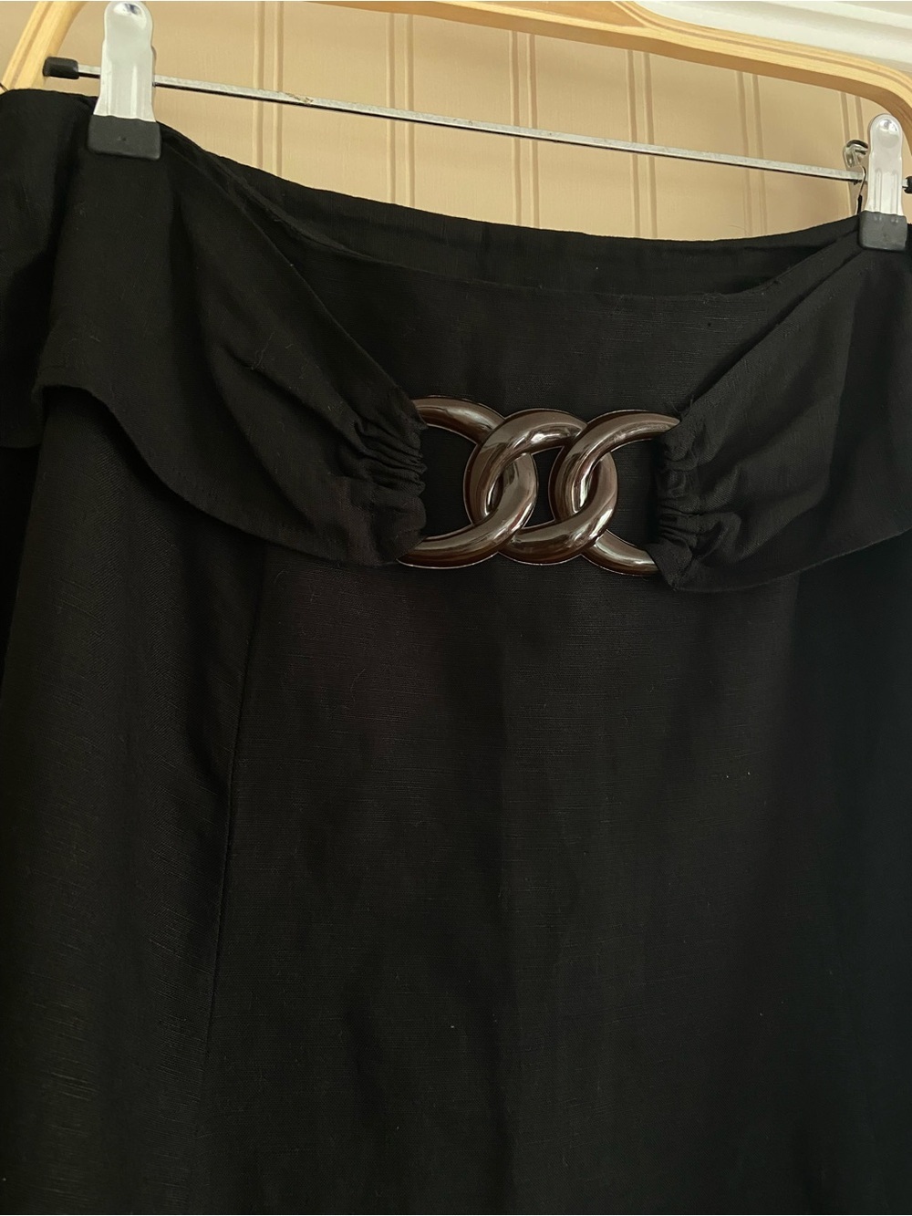Chapter One Jet Black Linen Blend Twirl Midi Skirt With Faux Belt Women’s Size10 - Picture 2 of 7